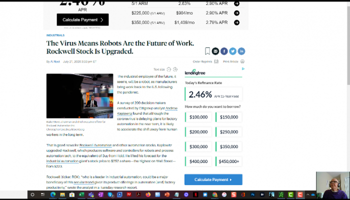 Picture of the first frame from a video recording of comments from Ira Michael Blonder on a story published on July 21, 2020 by Barrons