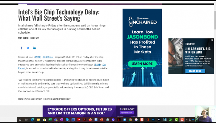 screenshot of a story written by Tony Owusu on Intel's 2nd Quarter 2020 Conference Call