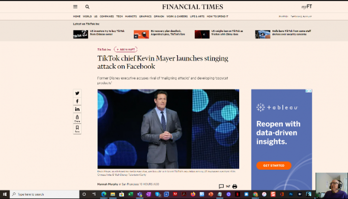 screenshot of the first frame of a video recording of comments by Ira Michael Blonder on a story written by Hannah Murphy published by the Financial Times